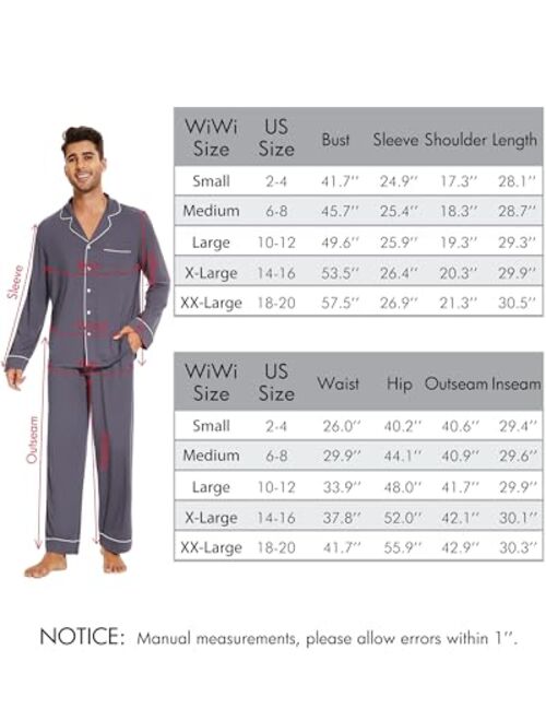 WiWi Men's Bamboo Pajama Set Long Sleeve Sleepwear Button Down Pajamas Sets 2 Pieces Soft Knit Loungewear Pjs S-XXL