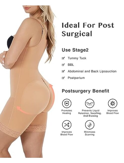 FeelinGirl Fajas Colombianas Stage 2 BBL Post Surgery Compression Garments for Women Full Body Shaper Tummy Control Faja