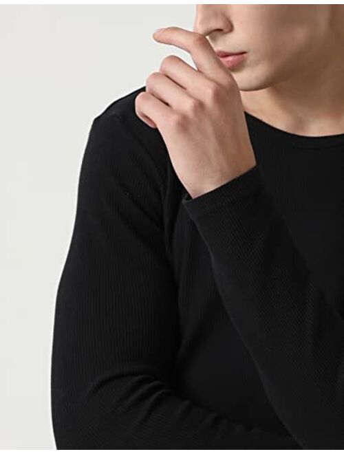 Comfneat Men's 2-Pack Thermal Long Sleeve Undershirt Waffle Knit Soft Comfy Crew Neck Underwear Top Shirts for Men