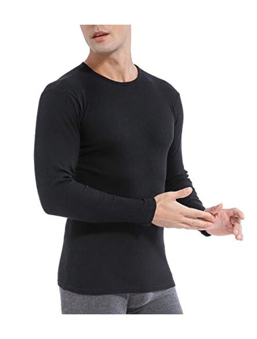 Comfneat Men's 2-Pack Thermal Long Sleeve Undershirt Waffle Knit Soft Comfy Crew Neck Underwear Top Shirts for Men