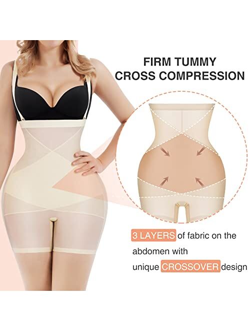 FeelinGirl Shapewear for Women Tummy Control Faja Shorts Cross Compression Body Shaper Seamless Bodysuit