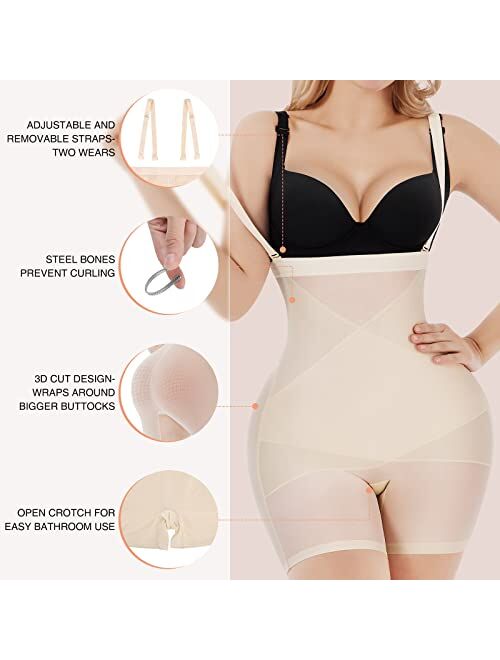 FeelinGirl Shapewear for Women Tummy Control Faja Shorts Cross Compression Body Shaper Seamless Bodysuit