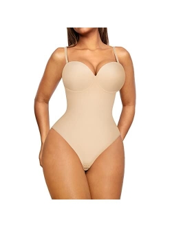 Shapewear Bodysuit for Women Tummy Control Body Shaper Seamless Shapewear Cupped with Removable Straps