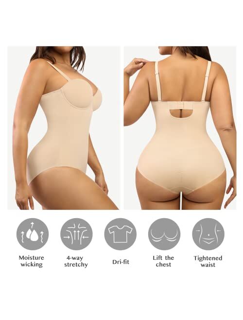 FeelinGirl Shapewear Bodysuit for Women Tummy Control Body Shaper Seamless Shapewear Cupped with Removable Straps