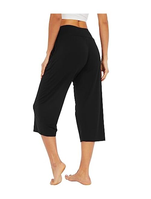 WiWi Bamboo Viscose Capri Pants for Women Soft Pajama Bottoms Wide Waist Capris Lounge Sweatpants Casual Bottom S-XXL