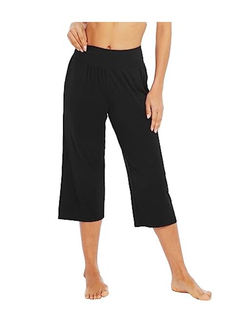 WiWi Bamboo Viscose Capri Pants for Women Soft Pajama Bottoms Wide Waist Capris Lounge Sweatpants Casual Bottom S-XXL