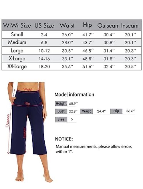 WiWi Bamboo Viscose Capri Pants for Women Soft Pajama Bottoms Wide Waist Capris Lounge Sweatpants Casual Bottom S-XXL