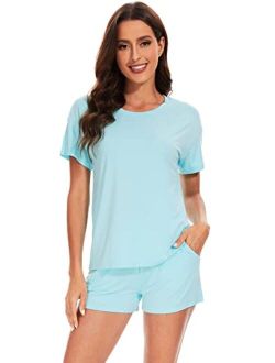 Bamboo Viscose Pajamas for Women Soft Short Sleeve Top with Shorts Pajama Set Summer Cooling Sleepwear Pjs Sets S-XXL