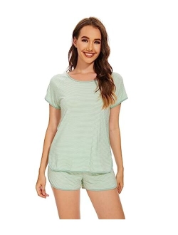 Bamboo Viscose Pajamas for Women Soft Short Sleeve Top with Shorts Pajama Set Summer Cooling Sleepwear Pjs Sets S-XXL