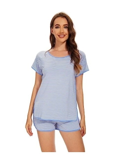 Bamboo Viscose Pajamas for Women Soft Short Sleeve Top with Shorts Pajama Set Summer Cooling Sleepwear Pjs Sets S-XXL