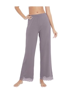 Bamboo Viscose Pants for Women Soft Lounge Pajamas Bottoms Wide Leg Sweatpants Lace Sleep Bottom S-XXL