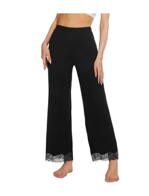 WiWi Bamboo Viscose Pants for Women Soft Lounge Pajamas Bottoms Wide Leg Sweatpants Lace Sleep Bottom S-XXL