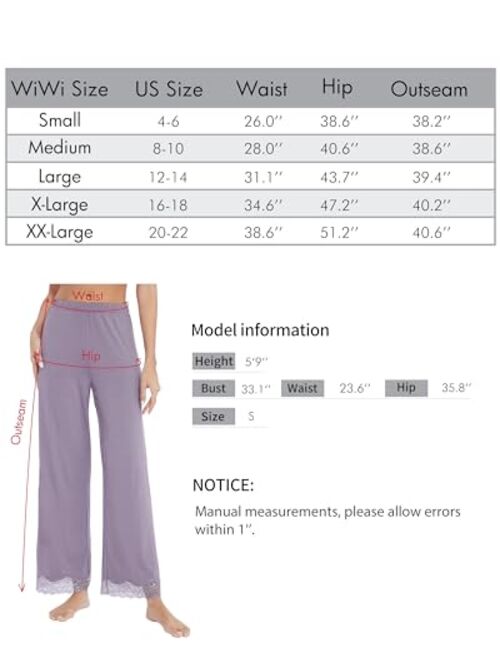 WiWi Bamboo Viscose Pants for Women Soft Lounge Pajamas Bottoms Wide Leg Sweatpants Lace Sleep Bottom S-XXL