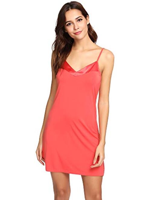 WiWi Bamboo Viscose Nightgowns for Women Comfy Full Slips Nightdress Plus Size Lightweight Spaghetti Strap Camisole S-4X