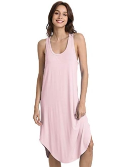 Soft Bamboo Viscose Nightgowns for Women Sleeveless Racerback Pajamas Chemise Nightgown Plus Size Sleepshirts S-4X