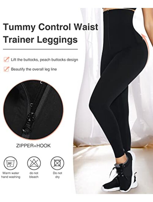 FeelinGirl High Waist Tummy Control Leggings for Women Waist Trainer Corset Compression Yoga Pants with Pockets