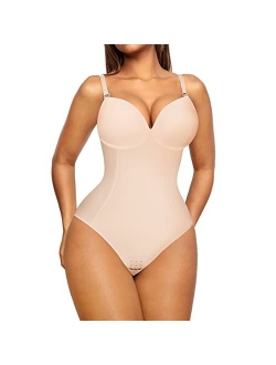 Shapewear Bodysuit for Women Body Shaper Backless Strapless Built-in Bra Plus Size Tummy Control Bodysuit