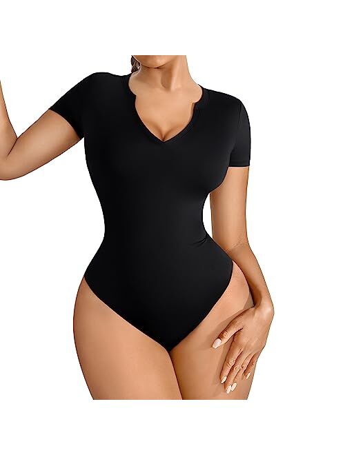 FeelinGirl Square Neck Bodysuit for Women Long Sleeve/Sleeveless Tummy Control Slimming Bodysuit Going Out Tank Tops