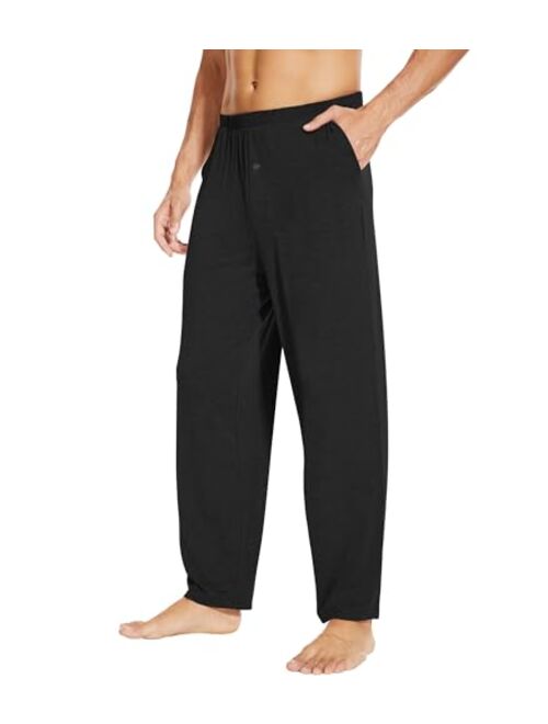 WiWi Men's Soft Knit Pajama Pants Bamboo Viscose Sleep Lounge Bottoms with Pockets Open Fly Sleepwear Sweatpants S-XXL