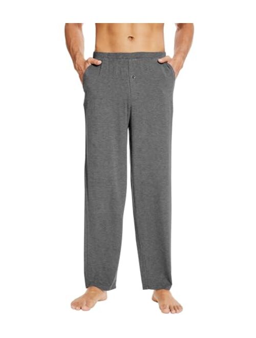 WiWi Men's Soft Knit Pajama Pants Bamboo Viscose Sleep Lounge Bottoms with Pockets Open Fly Sleepwear Sweatpants S-XXL