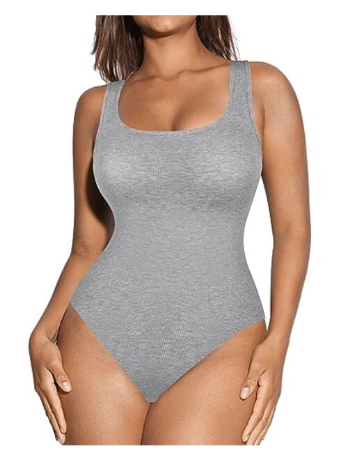 FeelinGirl Bodysuit for Women Soft Ribbed Thong Bodysuit with Built in Bra 2023 Going Out Sleeveless Tank Tops Bodysuit