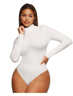 Women's Scoop Neck Bodysuit Long Sleeve Thong Body Suit Soft Body-Hugging Going Out T-shirt Tops