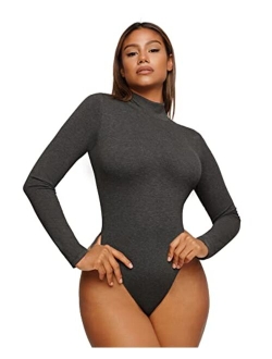 Women's Scoop Neck Bodysuit Long Sleeve Thong Body Suit Soft Body-Hugging Going Out T-shirt Tops