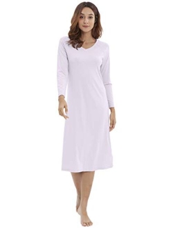 Nightgowns for Women Soft Bamboo Viscose & Cotton Long Sleeve Nightshirts Sleepwear Plus Size Loungewear S-3X