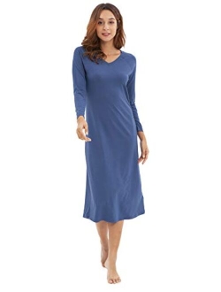 Nightgowns for Women Soft Bamboo Viscose & Cotton Long Sleeve Nightshirts Sleepwear Plus Size Loungewear S-3X