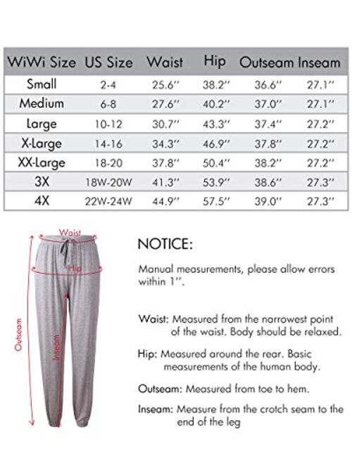 WiWi Bamboo Viscose Pajama Pants for Women Plus Size Lounge Bottoms Lightweight Yoga Jogger Sweatpants with Pocket S-4X