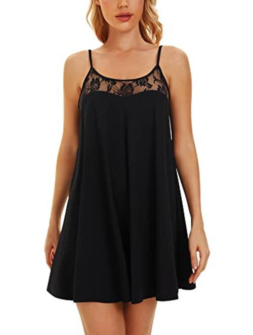 WiWi Cotton Lingerie for Women Sexy Full Slip Nightgown Lace Babydoll Chemise Mini Sleeveless Camisole Dress S-XXL