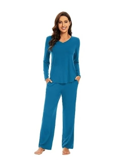 Pajamas for Women Bamboo Viscose Long Sleeve Sleepwear with Pants Set Soft Casual Pj Warm Lounge Sets S-XXL