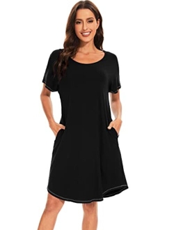 Bamboo Viscose Nightgowns for Women Soft Short Sleeve Night Gowns Sleep Shirt Sleepwear Dress with Pockets S-XXL