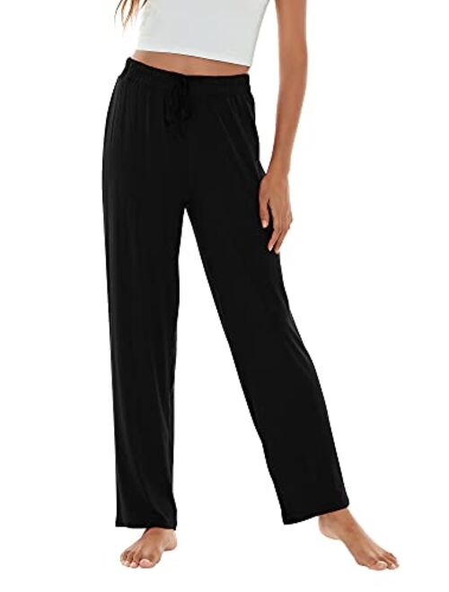 WiWi Bamboo Viscose Pajama Pants for Women Soft Sweatpants Casual Wide Leg Bottoms Drawstring Sleep Pant S-XXL