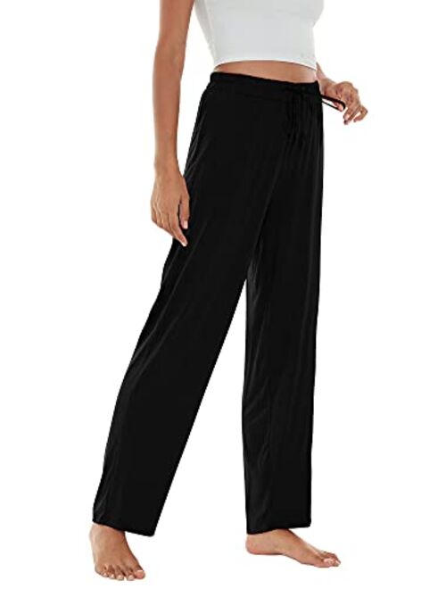 WiWi Bamboo Viscose Pajama Pants for Women Soft Sweatpants Casual Wide Leg Bottoms Drawstring Sleep Pant S-XXL