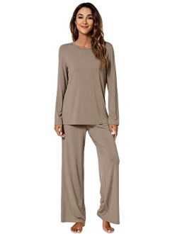 Soft Pajama Set for Women Bamboo Viscose Long Sleeve with Pants Loungewear 2 Piece Pj Sets Sleepwear Pjs S-XXL