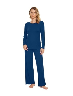 Soft Pajama Set for Women Bamboo Viscose Long Sleeve with Pants Loungewear 2 Piece Pj Sets Sleepwear Pjs S-XXL