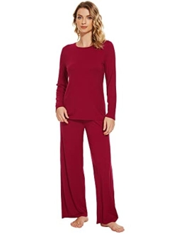 Soft Pajama Set for Women Bamboo Viscose Long Sleeve with Pants Loungewear 2 Piece Pj Sets Sleepwear Pjs S-XXL