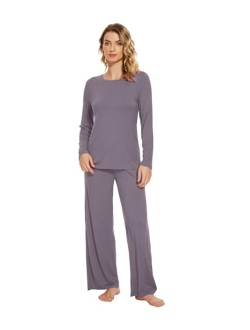 Soft Pajama Set for Women Bamboo Viscose Long Sleeve with Pants Loungewear 2 Piece Pj Sets Sleepwear Pjs S-XXL