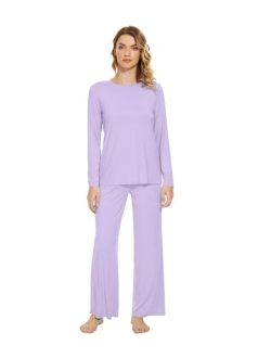 Soft Pajama Set for Women Bamboo Viscose Long Sleeve with Pants Loungewear 2 Piece Pj Sets Sleepwear Pjs S-XXL