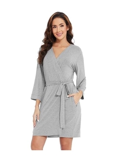 Women's Bamboo Viscose Robes Soft 3/4 Sleeve Kimono Bathrobe Maternity Robe Lightweight Casual Sleepwear S-XXL