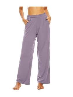 Bamboo Viscose Pants for Women Wide Leg Yoga Bottoms Loose Palazzo Sweatpants Pants with Pockets S-XXL