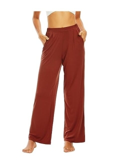 Bamboo Viscose Pants for Women Wide Leg Yoga Bottoms Loose Palazzo Sweatpants Pants with Pockets S-XXL