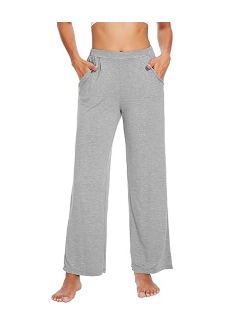 WiWi Bamboo Viscose Pants for Women Wide Leg Yoga Bottoms Loose Palazzo Sweatpants Pants with Pockets S-XXL