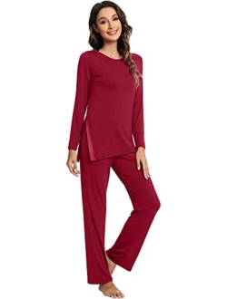 Bamboo Viscose Pajamas Set for Women Soft Long Sleeve Pj Sleepwear Pants Lightweight Pajama Lounge Sets Loungewear S-XXL