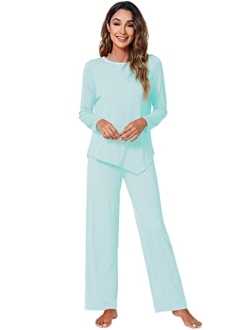 Bamboo Viscose Pajamas Set for Women Soft Long Sleeve Pj Sleepwear Pants Lightweight Pajama Lounge Sets Loungewear S-XXL