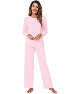 Bamboo Viscose Pajamas Set for Women Soft Long Sleeve Pj Sleepwear Pants Lightweight Pajama Lounge Sets Loungewear S-XXL