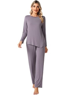 Bamboo Viscose Pajamas Set for Women Soft Long Sleeve Pj Sleepwear Pants Lightweight Pajama Lounge Sets Loungewear S-XXL