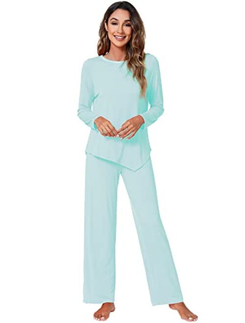 WiWi Bamboo Viscose Pajamas Set for Women Soft Long Sleeve Pj Sleepwear Pants Lightweight Pajama Lounge Sets Loungewear S-XXL