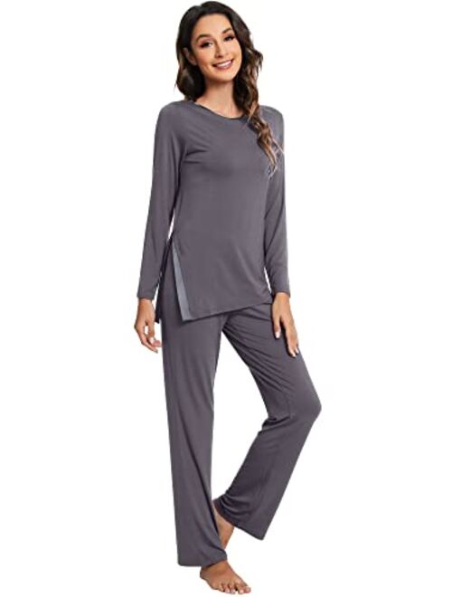 WiWi Bamboo Viscose Pajamas Set for Women Soft Long Sleeve Pj Sleepwear Pants Lightweight Pajama Lounge Sets Loungewear S-XXL